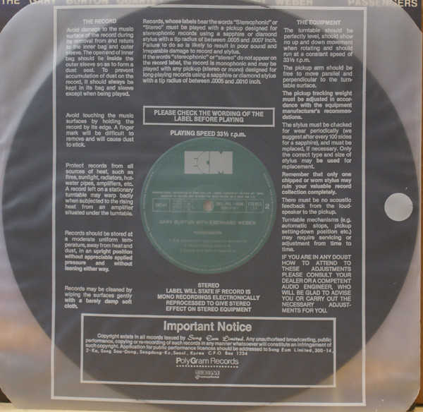 Gary Burton Quartet With Eberhard Weber - Passengers | ECM Records (ECM 1092) - 3 Gary Burton Quartet With Eberhard Weber - Passengers | ECM Records (ECM 1092) - 3