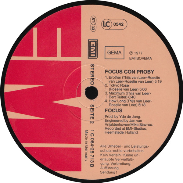 Focus Con P.J. Proby - Focus Con Proby | EMI (1C 064-25 713) - 4