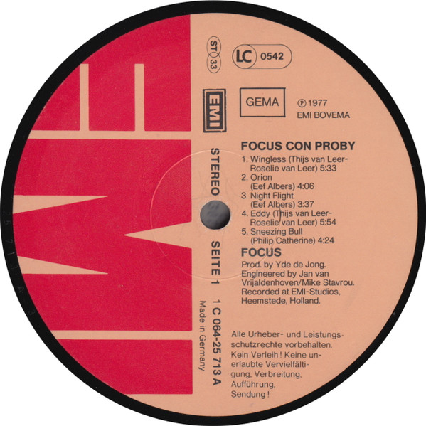 Focus Con P.J. Proby - Focus Con Proby | EMI (1C 064-25 713) - 3