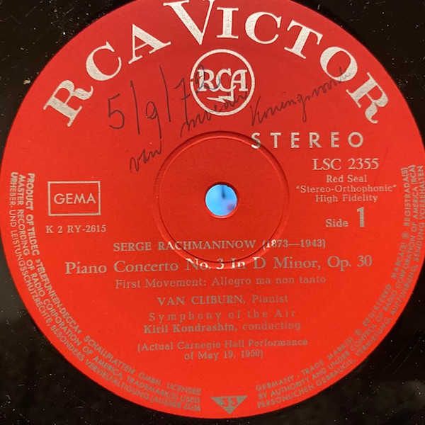 Sergei Vasilyevich Rachmaninoff - Van Cliburn / Kiril Kondrashin / Symphony Of The Air - Rachmaninoff Concerto No. 3 | RCA Victor Red Seal (LSC-2355) - 3