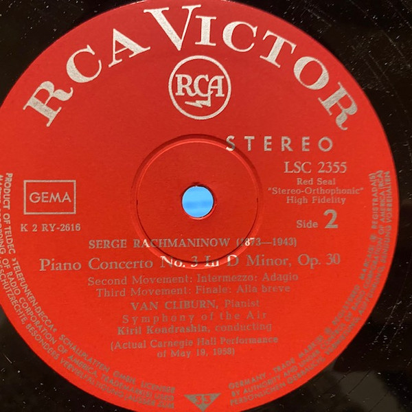 Sergei Vasilyevich Rachmaninoff - Van Cliburn / Kiril Kondrashin / Symphony Of The Air - Rachmaninoff Concerto No. 3 | RCA Victor Red Seal (LSC-2355) - 4