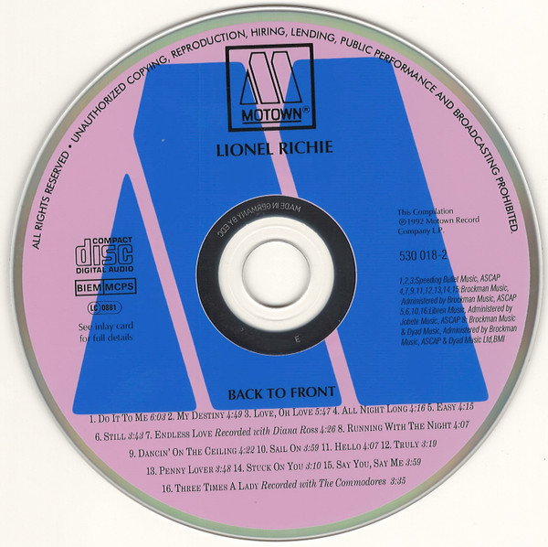Lionel Richie - Back To Front | Motown (530 018 - 2) - 3 Lionel Richie - Back To Front | Motown (530 018 - 2) - 3