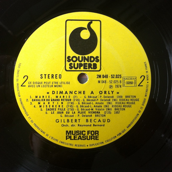 Gilbert Bécaud - Dimanche A Orly | Sounds Superb (2 M 048-52025) - 2