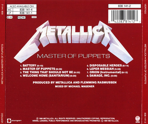 Metallica - Master Of Puppets | Vertigo (838 141-2) - 2