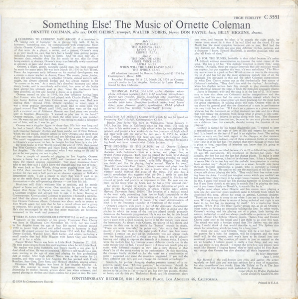Ornette Coleman - Something Else!!!! | Contemporary Records (C 3551) - 2 Ornette Coleman - Something Else!!!! | Contemporary Records (C 3551) - 2
