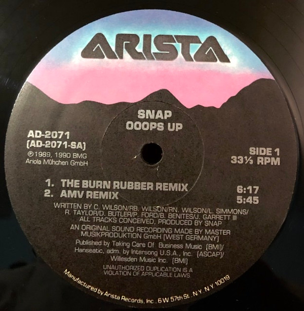 Snap! - Ooops Up / Believe The Hype | Arista (AD-2071) - main