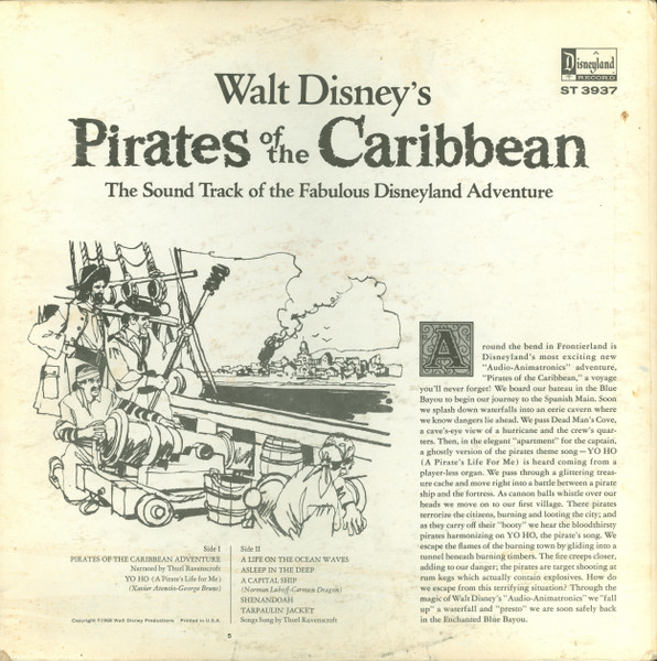 Thurl Ravenscroft - Walt Disney's Pirates Of The Caribbean: The Sound Track Of The Fabulous Disneyland Adventure | Disneyland (ST 3937) - 2