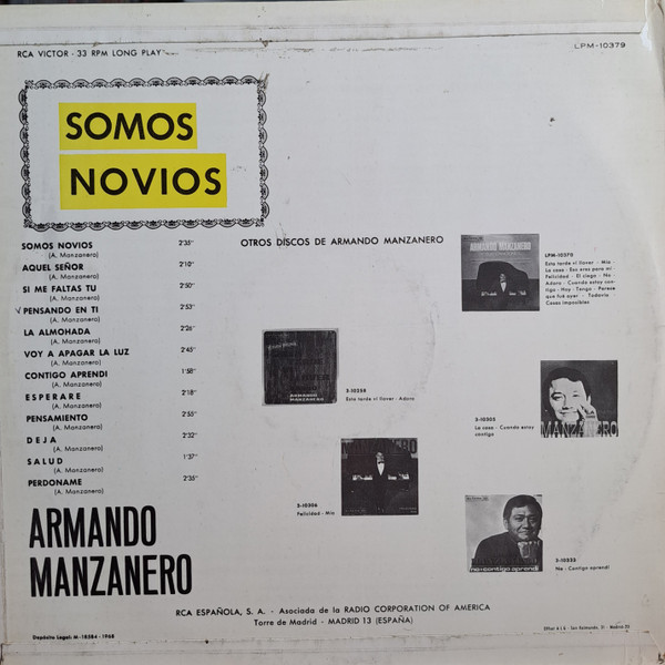 Armando Manzanero - Somos Novios | RCA Victor (LPM-10379) - 2 Armando Manzanero - Somos Novios | RCA Victor (LPM-10379) - 2