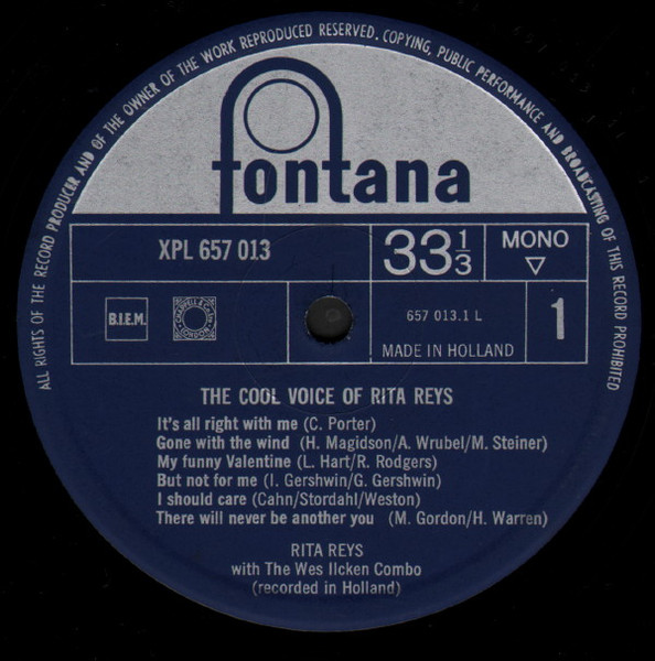 Rita Reys with Art Blakey & The Jazz Messengers and The Wessel Ilcken Combo - The Cool Voice Of Rita Reys | Fontana (657 013 XPL) - 3 Rita Reys with Art Blakey & The Jazz Messengers and The Wessel Ilcken Combo - The Cool Voice Of Rita Reys | Fontana (657 013 XPL) - 3