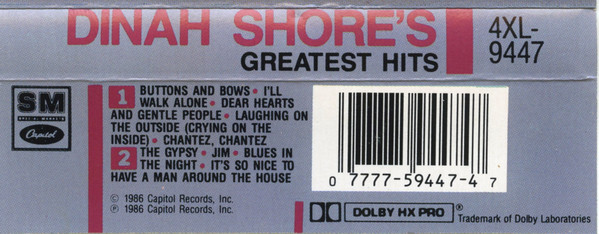 Dinah Shore - Dinah Shore's Greatest Hits | Capitol Special Markets (4XL-9447) - 2 Dinah Shore - Dinah Shore's Greatest Hits | Capitol Special Markets (4XL-9447) - 2