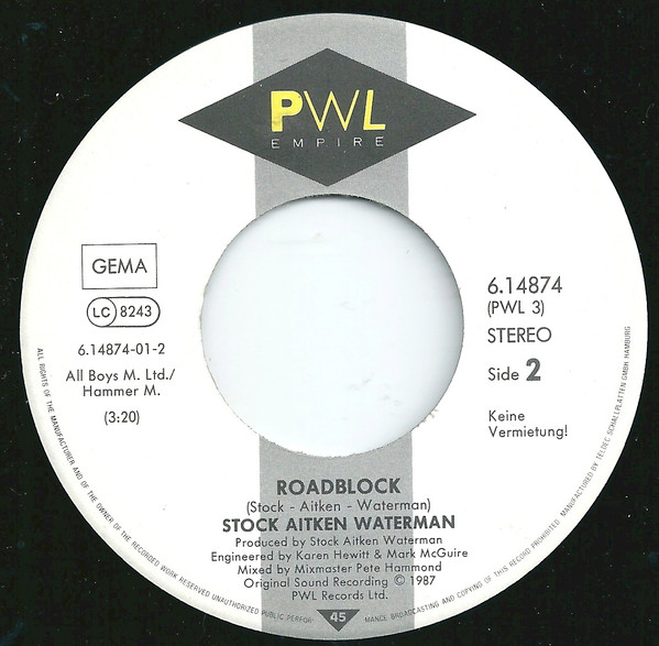 Stock, Aitken & Waterman - Roadblock | PWL Records (6.14874) - 4