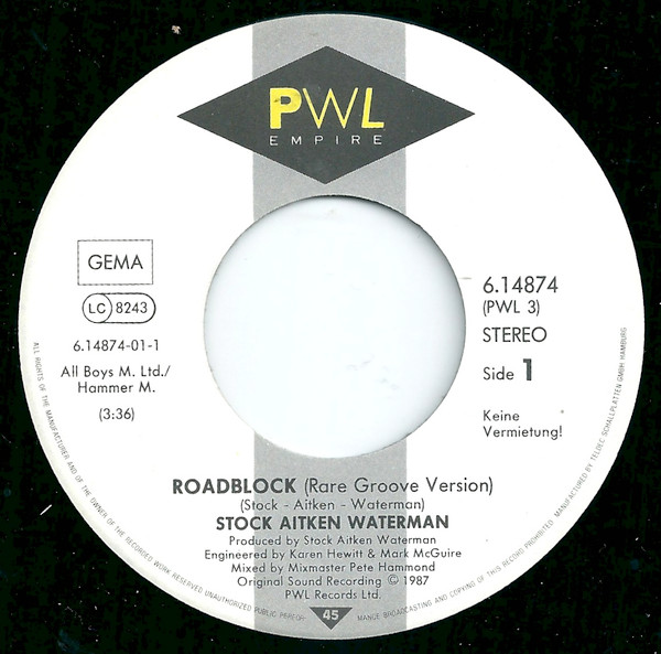 Stock, Aitken & Waterman - Roadblock | PWL Records (6.14874) - 3
