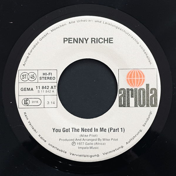 Penny Riche - You Got The Need In Me (Part 1 & 2) | Ariola (11 842 AT) - 3