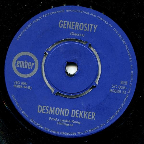 Desmond Dekker & The Aces - Pickney Gal / Generosity | Ember Records (5C 006-90886 M) - 2