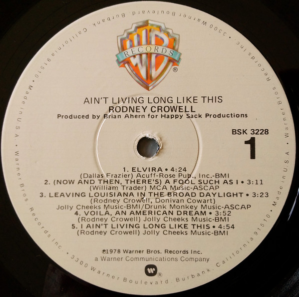 Rodney Crowell - Ain't Living Long Like This | Warner Bros. Records (BSK 3228) - 3