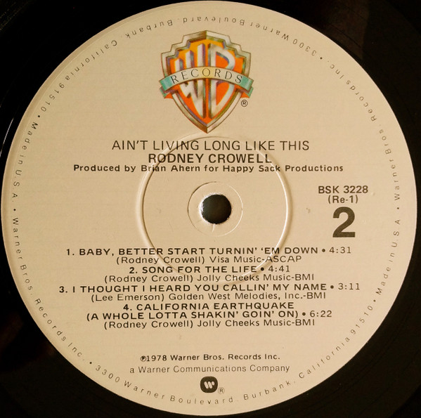 Rodney Crowell - Ain't Living Long Like This | Warner Bros. Records (BSK 3228) - 4