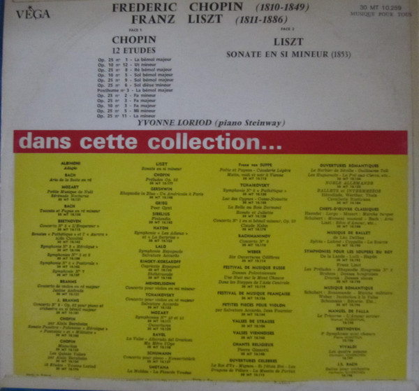 Frédéric Chopin / Franz Liszt - Yvonne Loriod - 12 Etudes / Sonate En SI Mineur | Vega (30 MT 10.259) - 2