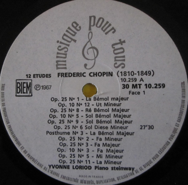 Frédéric Chopin / Franz Liszt - Yvonne Loriod - 12 Etudes / Sonate En SI Mineur | Vega (30 MT 10.259) - 3