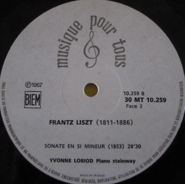 Frédéric Chopin / Franz Liszt - Yvonne Loriod - 12 Etudes / Sonate En SI Mineur | Vega (30 MT 10.259) - 4
