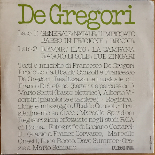 Francesco De Gregori - De Gregori | RCA (PL 31366) - 2 Francesco De Gregori - De Gregori | RCA (PL 31366) - 2