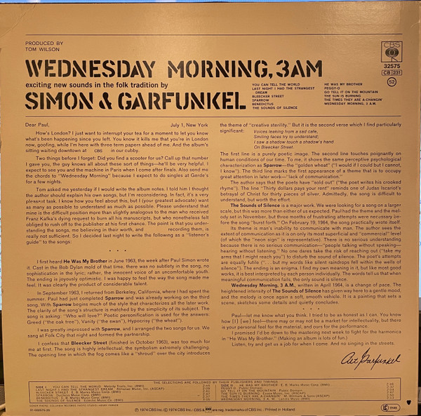 Simon & Garfunkel - Wednesday Morning, 3 A.M. | CBS (CBS 32575) - 2
