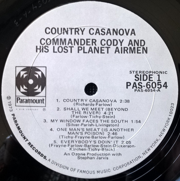 Commander Cody And His Lost Planet Airmen - Country Casanova | Paramount Records (PAS-6054) - 3 Commander Cody And His Lost Planet Airmen - Country Casanova | Paramount Records (PAS-6054) - 3