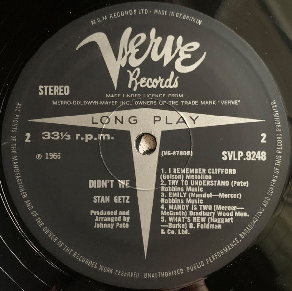 Stan Getz - Didn't We | Verve Records (SVLP 9248) - 4 Stan Getz - Didn't We | Verve Records (SVLP 9248) - 4