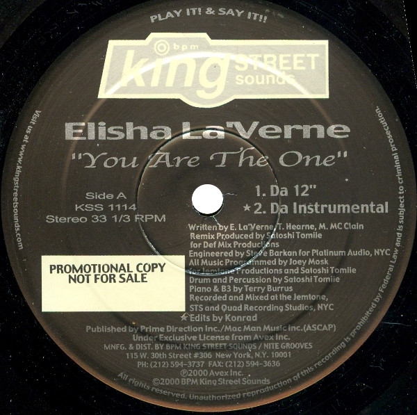 Elisha La'Verne - You Are The One | BPM King Street Sounds (KSS 1114)