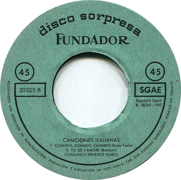 Conjunto Ernesto Guido - Canciones Italianas | Disco Sorpresa Fundador (20.025)