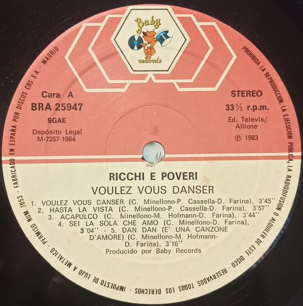 Ricchi E Poveri - Voulez Vous Danser | Baby Records (BRA 25947) - 3
