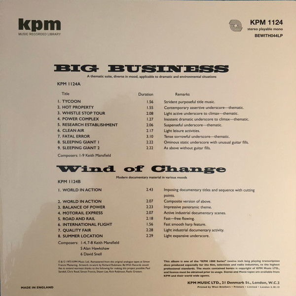 Keith Mansfield / Alan Hawkshaw / David Snell - Big Business / Wind Of Change | Be With Records (BEWITH044LP) - 2 Keith Mansfield / Alan Hawkshaw / David Snell - Big Business / Wind Of Change | Be With Records (BEWITH044LP) - 2