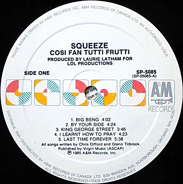 Squeeze - Cosi Fan Tutti Frutti [Vinyl] | A&M Records (SP-5085) - 3