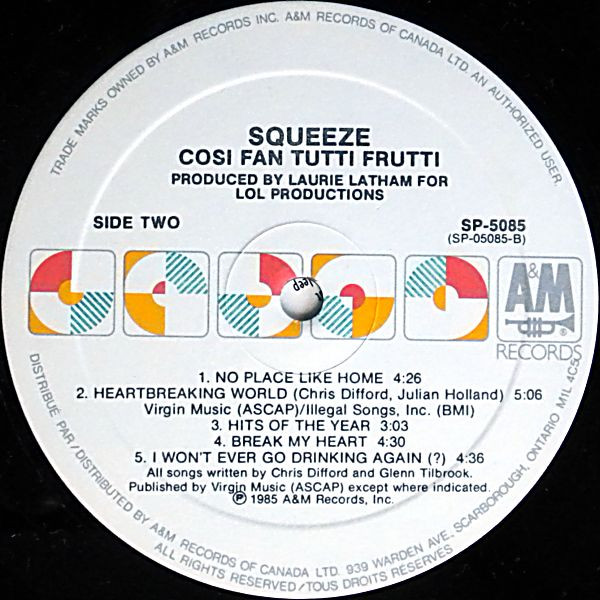 Squeeze - Cosi Fan Tutti Frutti [Vinyl] | A&M Records (SP-5085) - 4