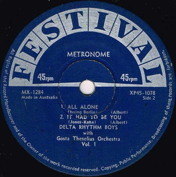 The Delta Rhythm Boys With Gösta Theselius Orkester - Vol. 1 | Festival Records (XP45-1078) - 4