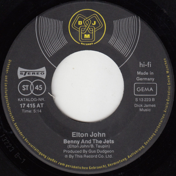 Elton John - Benny And The Jets / Candle In The Wind | DJM Records (17 415 AT) - 3
