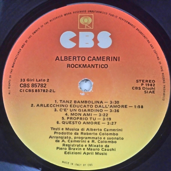 Alberto Camerini - Rockmantico | CBS (CBS 85782) - 4