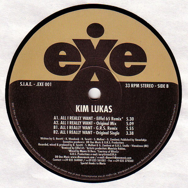 Kim Lukas - All I Really Want (Eiffel 65 Remix) | Exe Records (.EXE 001) - 4 Kim Lukas - All I Really Want (Eiffel 65 Remix) | Exe Records (.EXE 001) - 4