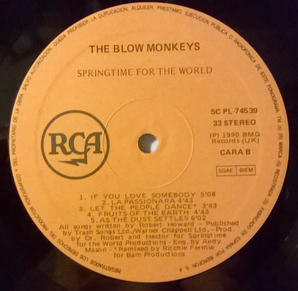 The Blow Monkeys - Springtime For The World | RCA (PL 74539) - 4