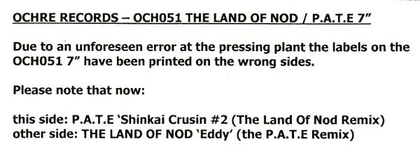The Land Of Nod / P.A.T.E. - Eddy (The P.A.T.E. Remix) / Shinkai Crusin #2 (The Land Of Nod Remix) | Ochre Records (OCH051) - main The Land Of Nod / P.A.T.E. - Eddy (The P.A.T.E. Remix) / Shinkai Crusin #2 (The Land Of Nod Remix) | Ochre Records (OCH051) - main
