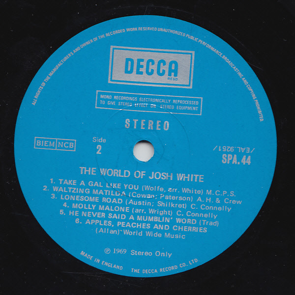 Josh White - The World Of Josh White | Decca (SPA 44) - 4 Josh White - The World Of Josh White | Decca (SPA 44) - 4