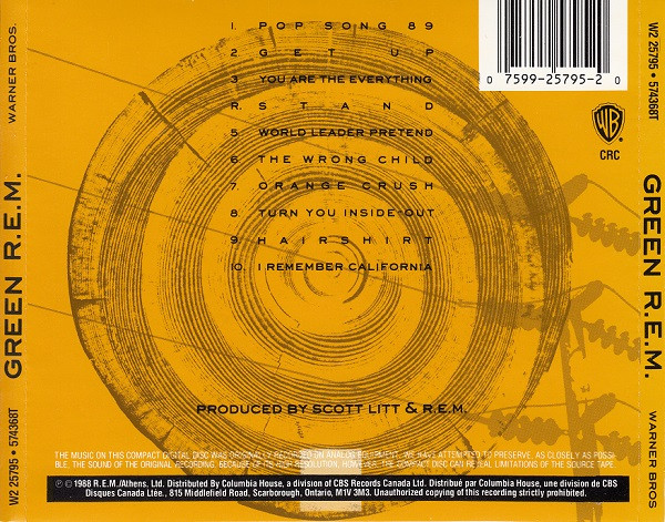 R.E.M. - Green [CD] | Warner Bros. Records (W2 25795) - 2
