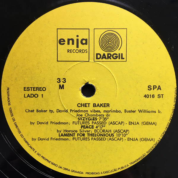 Chet Baker , David Friedman , Buster Williams , Joe Chambers - Peace | Enja Records (enja 4016) - 3
