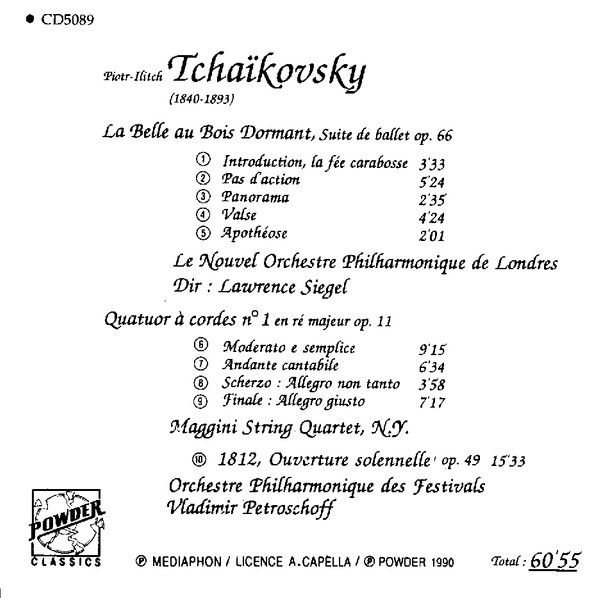 Pyotr Ilyich Tchaikovsky - La Belle au Bois Dormant / Quatuor à Cordes n°1 | Powder Classics (CD5089) - 2