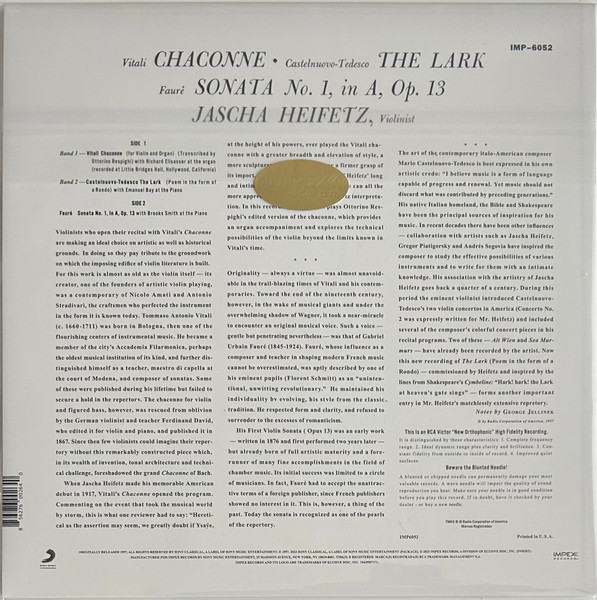 Jascha Heifetz - The Lark | Impex Records (IMP-6052) - 2 Jascha Heifetz - The Lark | Impex Records (IMP-6052) - 2
