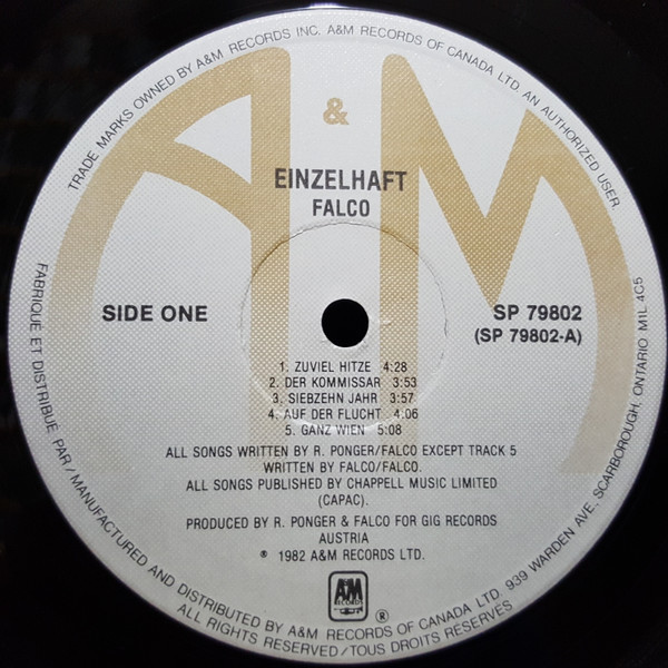 Falco - Einzelhaft | A&M Records (SP 79802) - 3 Falco - Einzelhaft | A&M Records (SP 79802) - 3