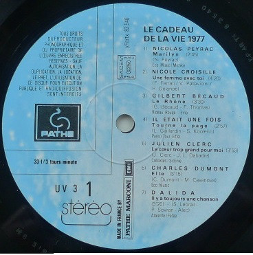 Various - Le Cadeau De La Vie 1977 | Pathé Marconi EMI (UV 3) - 2