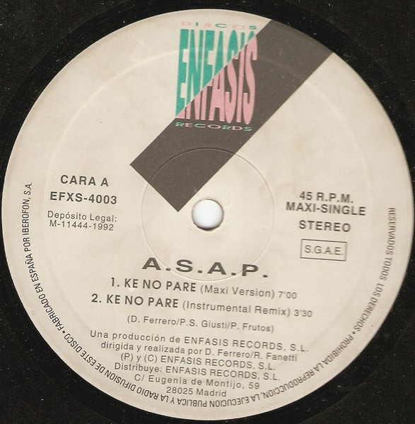 ASAP - Ke No Pare | Enfasis Records (EFXS-4003) - 2