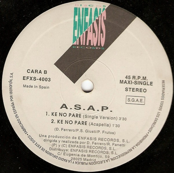 ASAP - Ke No Pare | Enfasis Records (EFXS-4003) - 3