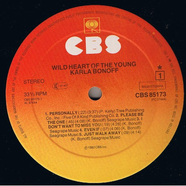 Karla Bonoff - Wild Heart Of The Young | CBS (CBS 85173) - 3
