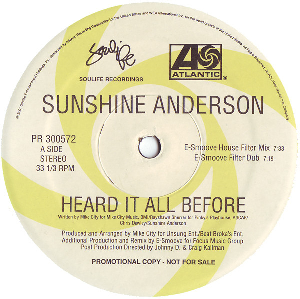 Sunshine Anderson - Heard It All Before (Dance Remixes) | Atlantic (PR 300572)